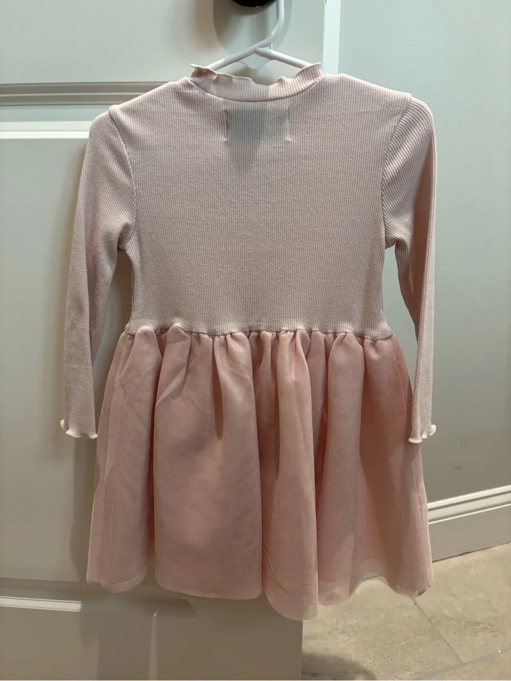 Old Navy Girls' Soft Pink Ruffled Neck Long-Sleeve Dress